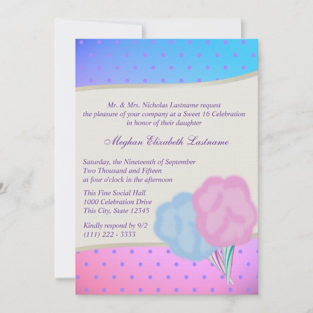 Cotton Candy Sweet Sixteen Birthday Invitation (Front)