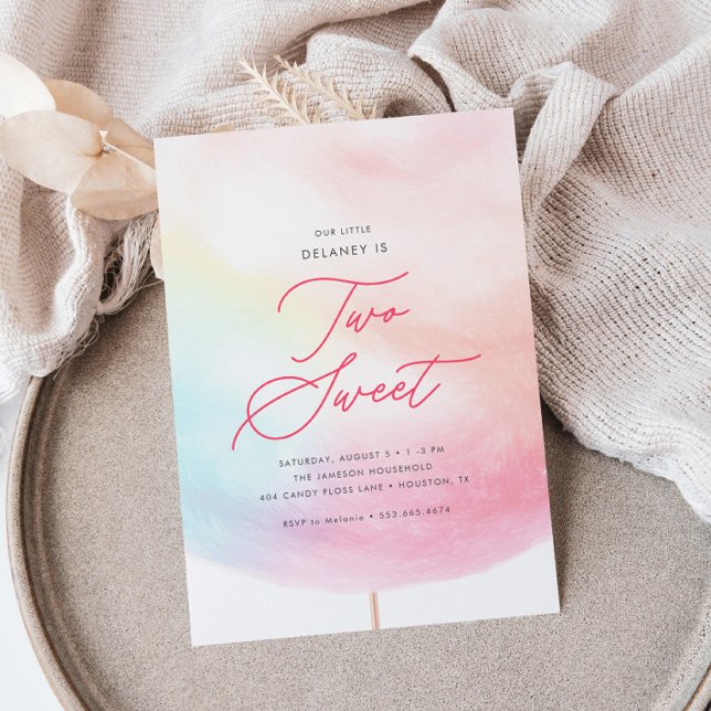 Cotton Candy Two Sweet Colourful 2nd Birthday Invitation (Creator Uploaded)