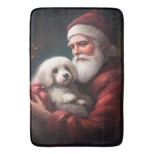 Cotton De Tulear With Santa Claus Christmas Bath Mat