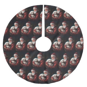 Cotton De Tulear With Santa Claus Christmas Brushed Polyester Tree Skirt
