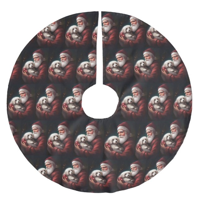 Cotton De Tulear With Santa Claus Christmas Brushed Polyester Tree Skirt (Front)