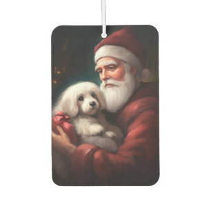 Cotton De Tulear With Santa Claus Christmas Car Air Freshener