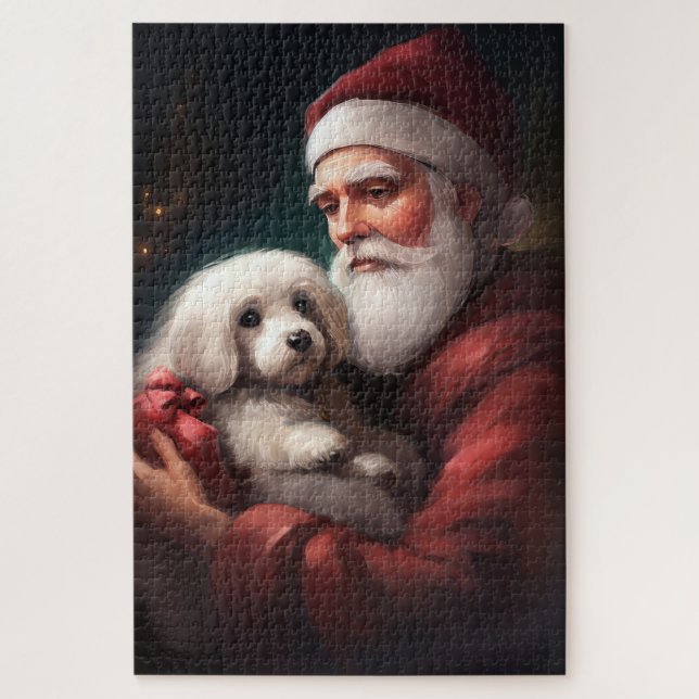 Cotton De Tulear With Santa Claus Christmas Jigsaw Puzzle (Vertical)