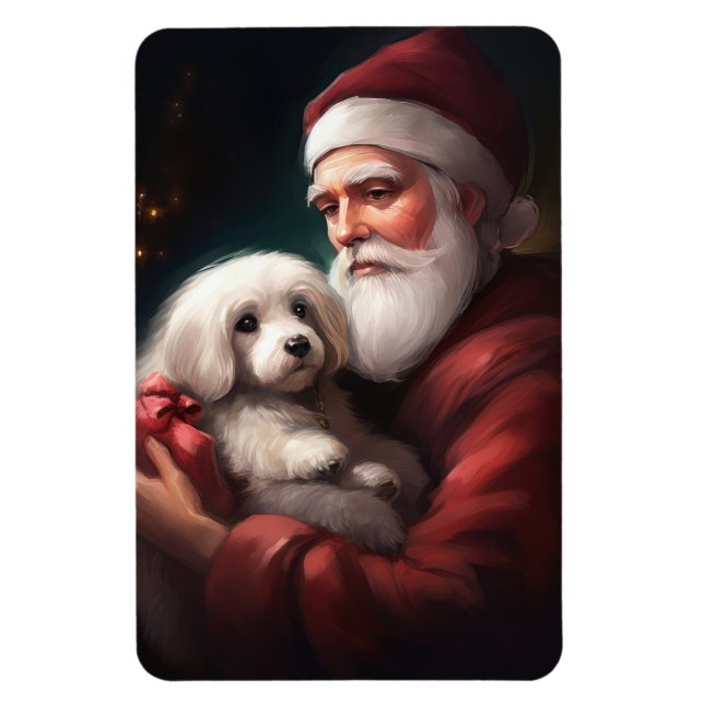 Cotton De Tulear With Santa Claus Christmas Magnet (Vertical)