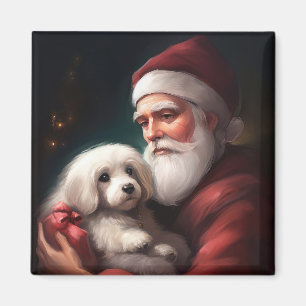 Cotton De Tulear With Santa Claus Christmas Magnet