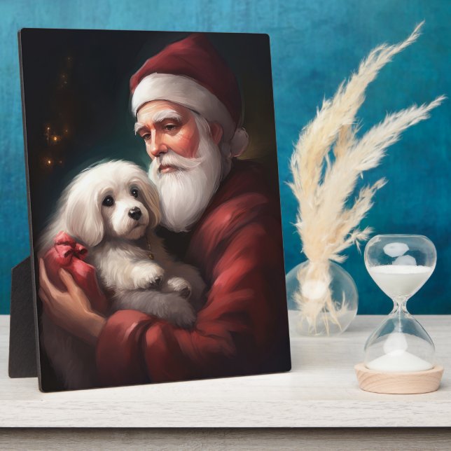 Cotton De Tulear With Santa Claus Christmas Plaque (Side)