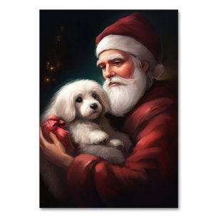 Cotton De Tulear With Santa Claus Christmas Table Number