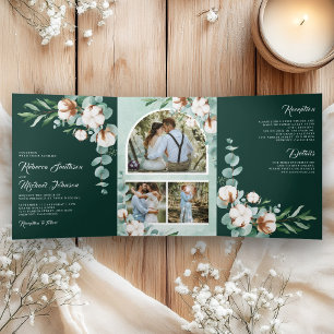 Cotton Eucalyptus Photo All in One Emerald Wedding Tri-Fold Invitation