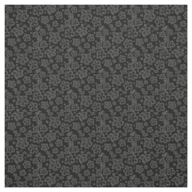 Cotton Fabric black grey floral custom (Swatch)