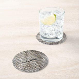 Cotton Fabric Linen Grey Burlap Natural Pattern Round Paper Coaster
