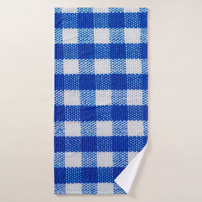 cotton fabric texture blue chequered bath towel (Bath Towel)