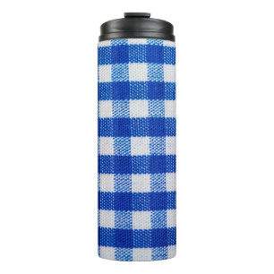 cotton fabric texture blue chequered thermal tumbler