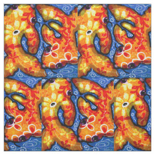Cotton Fabric - Whimsical Abstract Koi Fish Blue