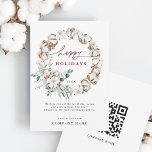 Cotton Flower Business Holiday Card with QR Code<br><div class="desc">Cotton Flower Wreath Business Holiday Card with QR Code (or Logo) on the Back. For more advanced customisation of this design,  please click the BLUE DESIGN TOOL BUTTON.</div>