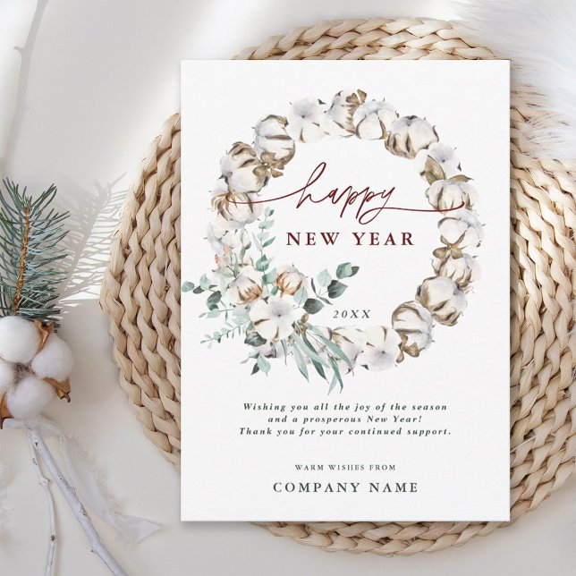 Cotton Flower Business New Year Card with QR Code (Creator Uploaded)