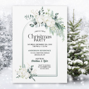 Cotton Flower Eucalyptus Arch Christmas Party Invitation