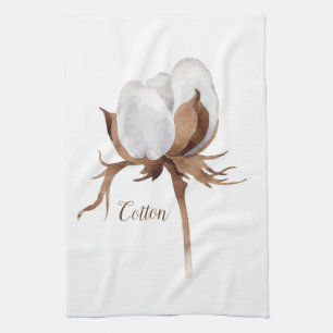 Cotton Flower Watercolor Tea Towel