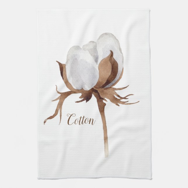 Cotton Flower Watercolor Tea Towel (Vertical)