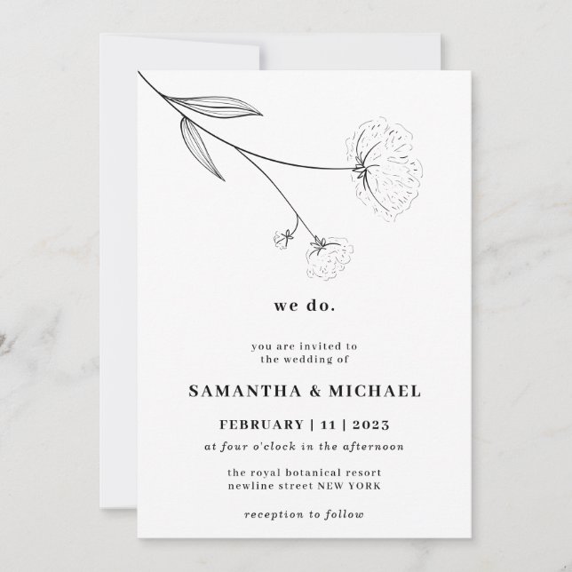 Cotton Flower White Clear Botanical we do Invitation (Front)