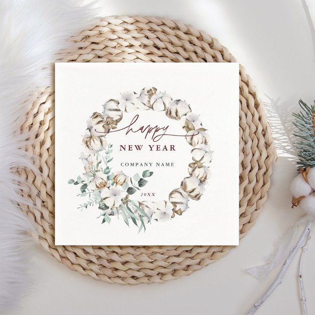 Cotton Flower Wreath Happy New Year Holiday Napkin (Creator Uploaded)