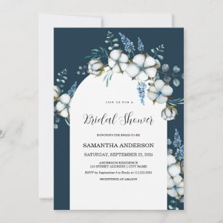 Cotton flowers and eucalyptus Bridal Shower Invitation