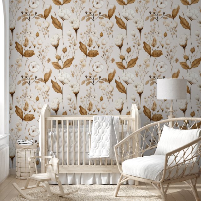 Cotton Flowers Earthy Neutral Colours  Wallpaper (Kids)