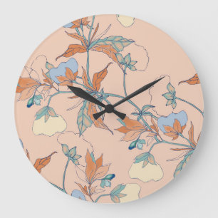 Cotton flowers: graceful peach ornament large clock