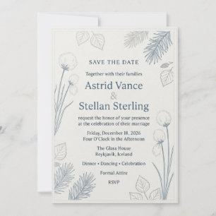 Cotton Grass, Pine Needles, Birch Leaves, Minimali Invitation