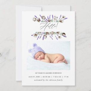 Cotton Lavender Birth Announcement Photo Card