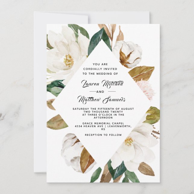 Cotton & Magnolia Wedding Invitation (Front)