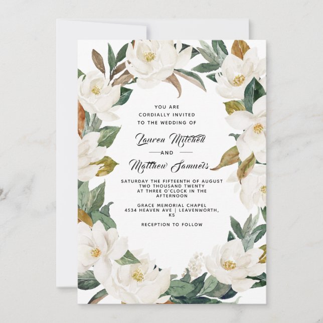 Cotton & Magnolia Wedding Invitation (Front)