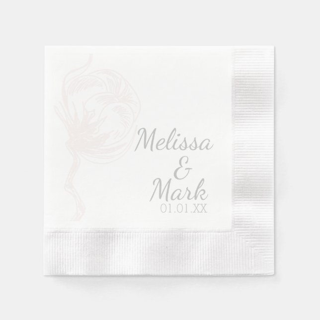 Cotton Plant Botanical Monogram Silver Napkin (Front)