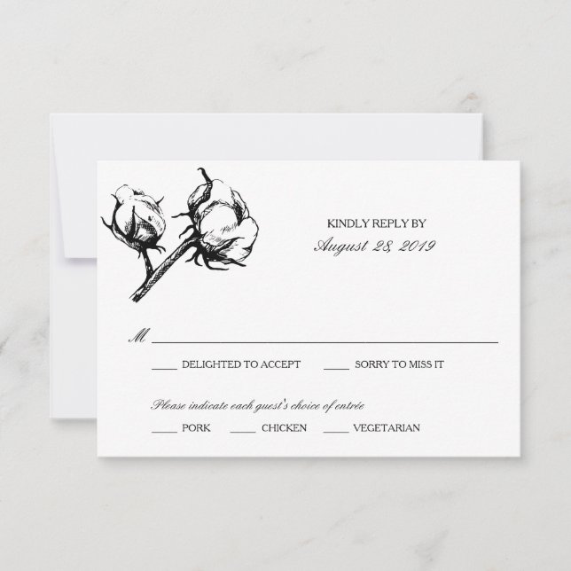 Cotton Plant Etching | Wedding RSVP (Front)