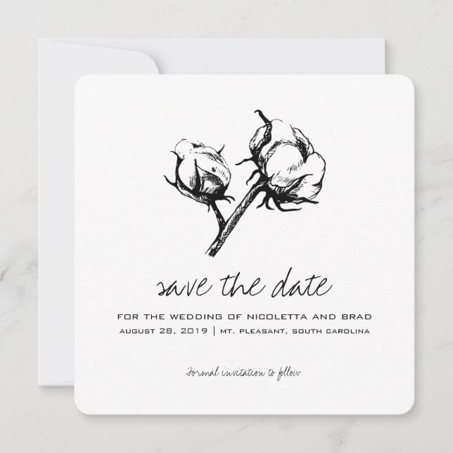 Cotton Plant Etching | Wedding Save the Date (Front)