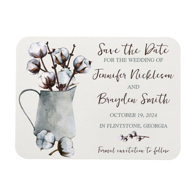 Cotton Stems in Pitcher Wedding Save the Date Magnet (Horizontal)
