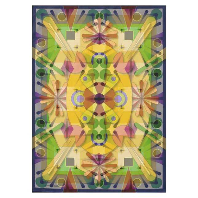 Cotton Tablecloth abstract geo 60x84 inches 0640j (Front)
