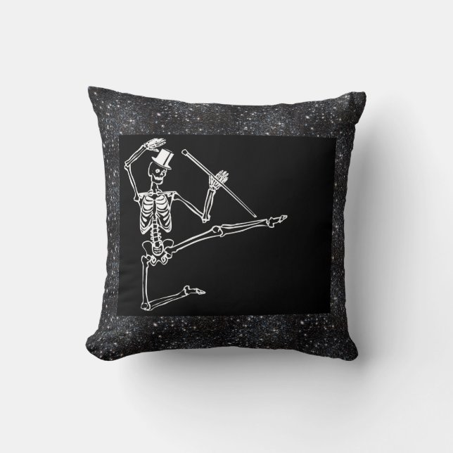 Cotton Throw Pillow, 16" x 16" DANCING SKELETON Cushion (Front)