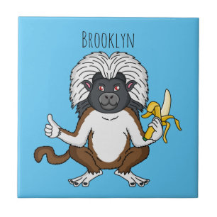 Cotton Top Tamarin monkey cartoon illustration Ceramic Tile