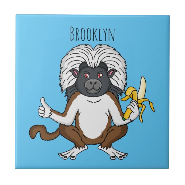 Cotton Top Tamarin monkey cartoon illustration Ceramic Tile (Front)
