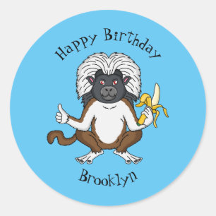 Cotton Top Tamarin monkey cartoon illustration  Classic Round Sticker