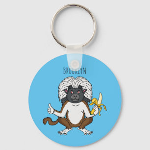 Cotton Top Tamarin monkey cartoon illustration Key Ring