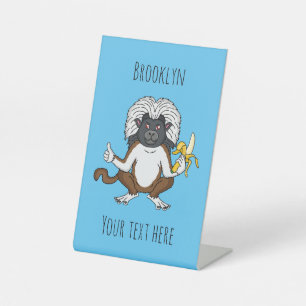 Cotton Top Tamarin monkey cartoon illustration Pedestal Sign