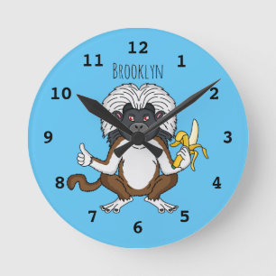 Cotton Top Tamarin monkey cartoon illustration Round Clock