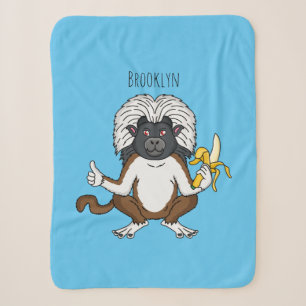Cotton Top Tamarin monkey cartoon illustration Sherpa Blanket