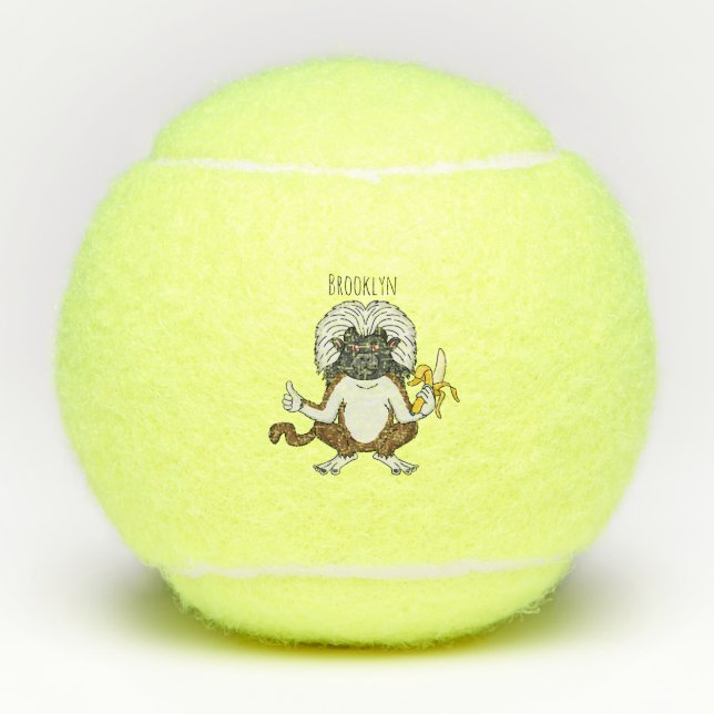 Cotton Top Tamarin monkey cartoon illustration Tennis Balls (Front)