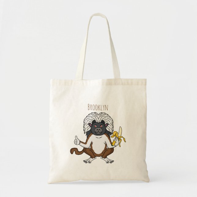 Cotton Top Tamarin monkey cartoon illustration Tote Bag (Front)