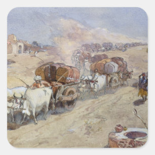Cotton Transport, India, 1862 (w/c over pencil hei Square Sticker