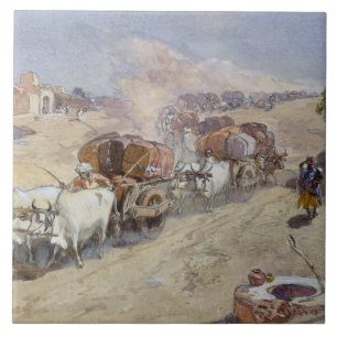 Cotton Transport, India, 1862 (w/c over pencil hei Tile