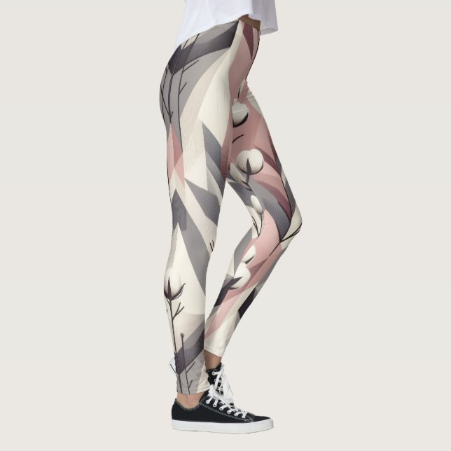 Cotton Tree Stem Pink Grey Geometric Pattern Leggings (Right)