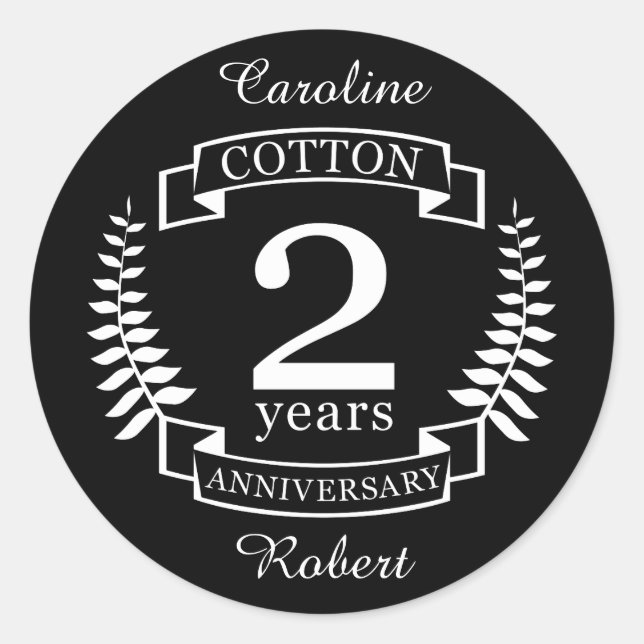 Cotton wedding anniversary 2 years married classic round sticker (Front)